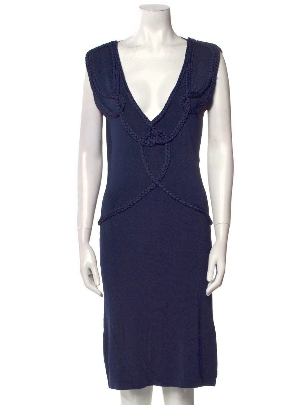 V-Neck Navy knee-length Dress